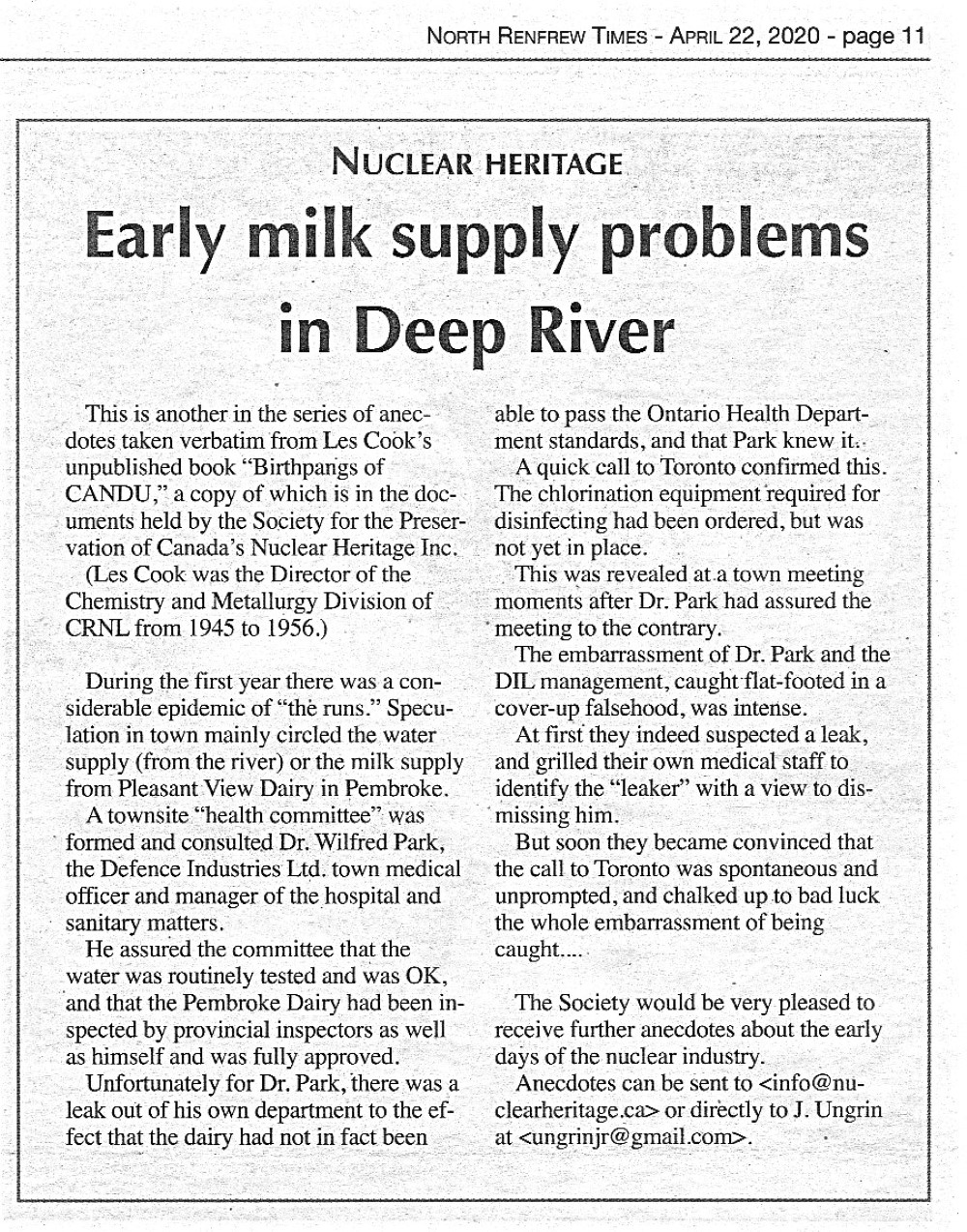 Early milk supply problems in Deep River - Society for the Preservation ...