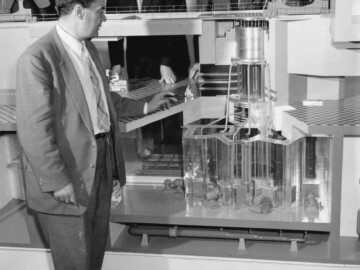 Dr. W.B. Lewis with A.G. Ward and G.C. Butler Photo source - AECL 0025L1000