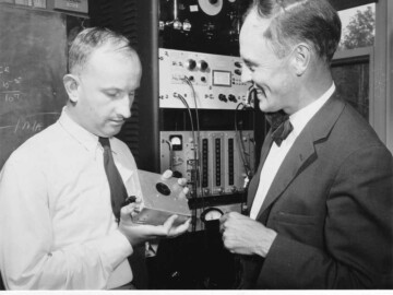 A.R. Jones and G. Cowper with radiation detection equipment. A.R. Jones and G. Cowper with radiation detection equipment.