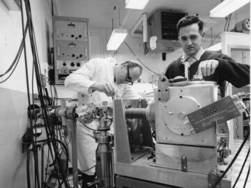 Experiments at Oak Ridge, Chalk River and Aarhus established that energetic atoms can be “channeled” significant distances along inter-crystal spaces. (1964) Photo source - AECL 0049U1000A