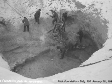 Rock foundations for Bldg. 100 (NRX), 05 January 1945. Photo source- AECL. 105-1461000