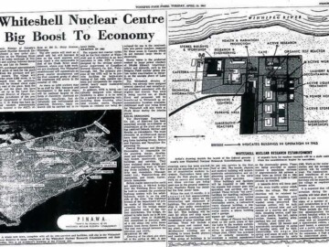 The 10 April 1962 issue of the Winnipeg Free Press showed the planned layout of the laboratories and of the town site. 109-1000