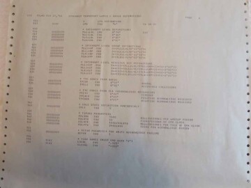 Typical computer output. The January 1967 issue of AECL Review reported that a CDC-3100 computer had been installed at CRNL as a satellite computer for the G-20. Output was generally produced by line printers on to reams of nominal 12 in by 14 in fan-fold paper and was distributed from the computing center to a number of locations by delivery trucks several times a day.<br /><br />Photo source – the Society. 111-1000