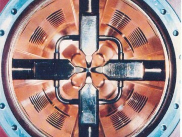 A cross-sectional view of the interior of the RFQ. A significant portion of the funding for RFQ1 project was received from the Los Alamos National Laboratory. In 1992 because of budget constraints, it was decided that AECL would terminate work on proton accelerators “no later than 31 March 1993”. At that point, the accelerator was dismantled and shipped to Los Alamos where it became part of an on-going research program. The equipment was re-named CRITS – the Chalk River Injector Test Stand.
<br /><br />
Photo source-AECL. 114-1000