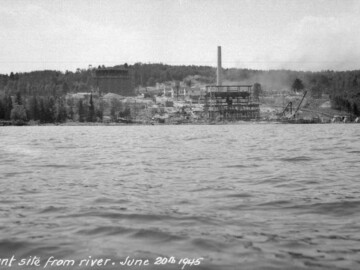 Plant as seen from across river, 20 June 1945. Photo source- AECL. 115-2261000