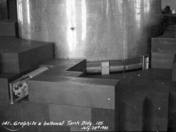 Graphite and bottom of ZEEP tank, 28 July 1945. Photo source- AECL. 120-2541000