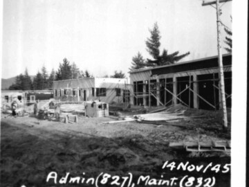 Construction of Town Administration Building (later Town Hall) and bus garages on 14 November 1945. Photo Source – AECL. 1231000
