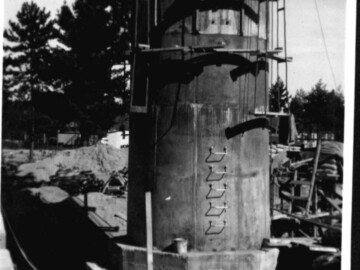 Stack for Power House in position. 08 August 1945. Photo Source – AECL. 1341000